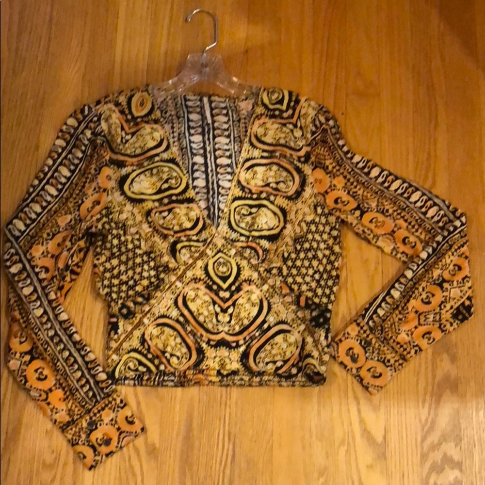 Free People orange and black V Neck top